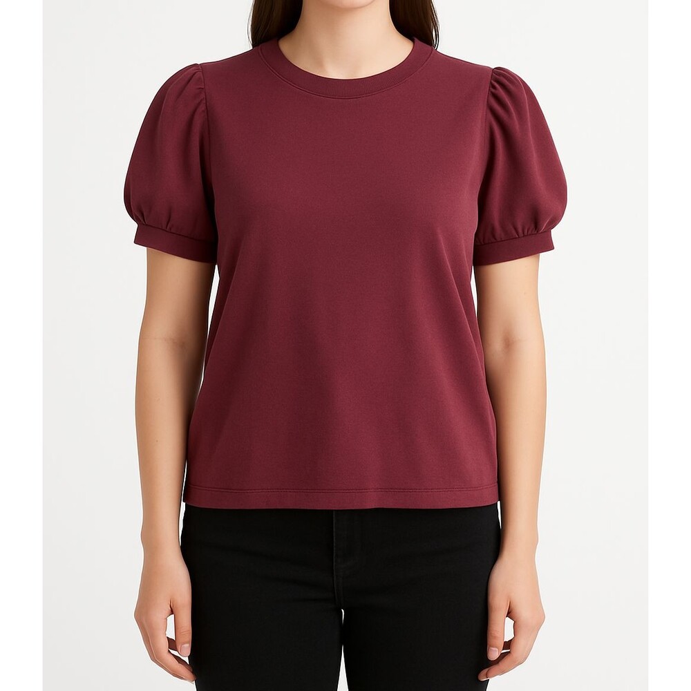 H&M‎ Women’s Puff Short Sleeve Crew Neck Top Burgundy Size M